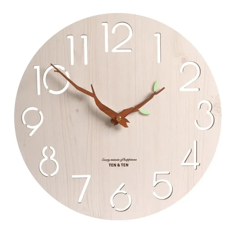 Horloge Murale en Bois - Horloges murales - Blanc avec feuille